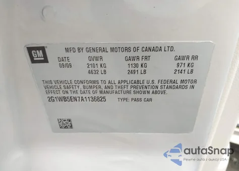 2010 Chevrolet Impala Lt из США, поврежденный, VIN 2G1WB5EN7A1136825